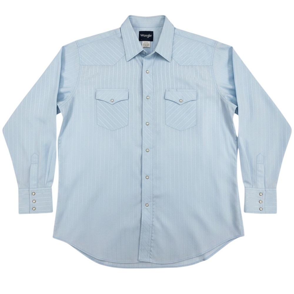 Wrangler Mens Light Blue Tonal Stripe Diamond Western Pearl Snap Shirt 2XL
